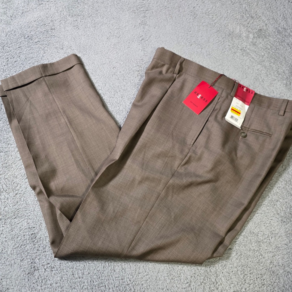 Axcess Mens 38x32 Dress Pants Brown Sharkskin Wool Pleated Cuffed Trousers